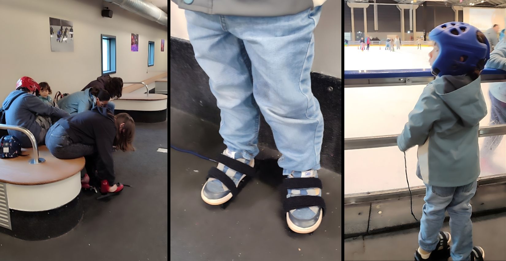 les kidireporters se chaussent les patins adaptés à la morphologie de chacun avec d'aller sur la patinoire de Rennes.