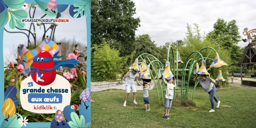 Grande chasse aux oeufs Kidiklik 2026 pour les enfants et les parents dans les Jardins de Brocéliande à Bréal sous Montfort, près de Rennes