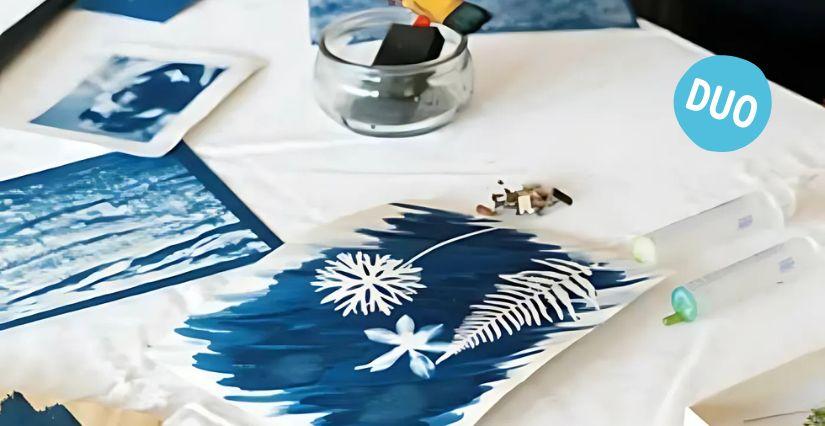 Atelier cyanotype parents-enfants au Centre d'Art les 3 CHA à Châteaugiron
