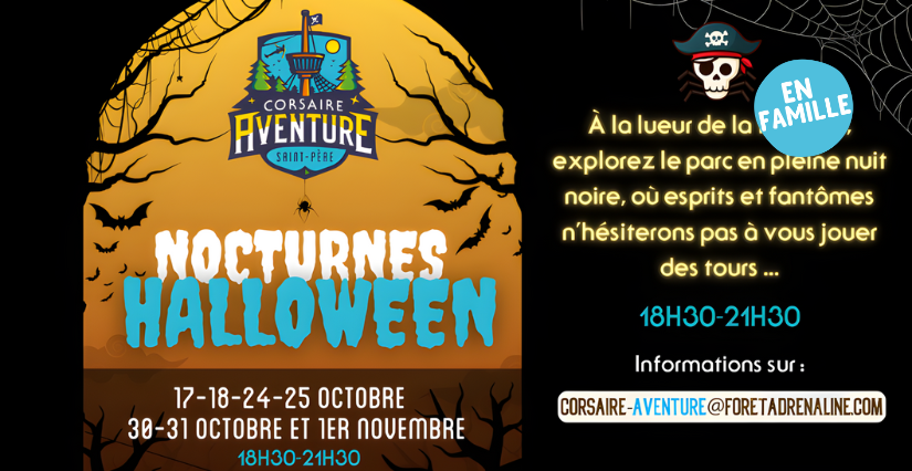 Nocturnes accrobranches d'Halloween pour les familles à Corsaire Aventure, Saint-Malo